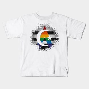 Paint Splatter LGBT Ally Pride Flag Star and Crescent Symbol Kids T-Shirt